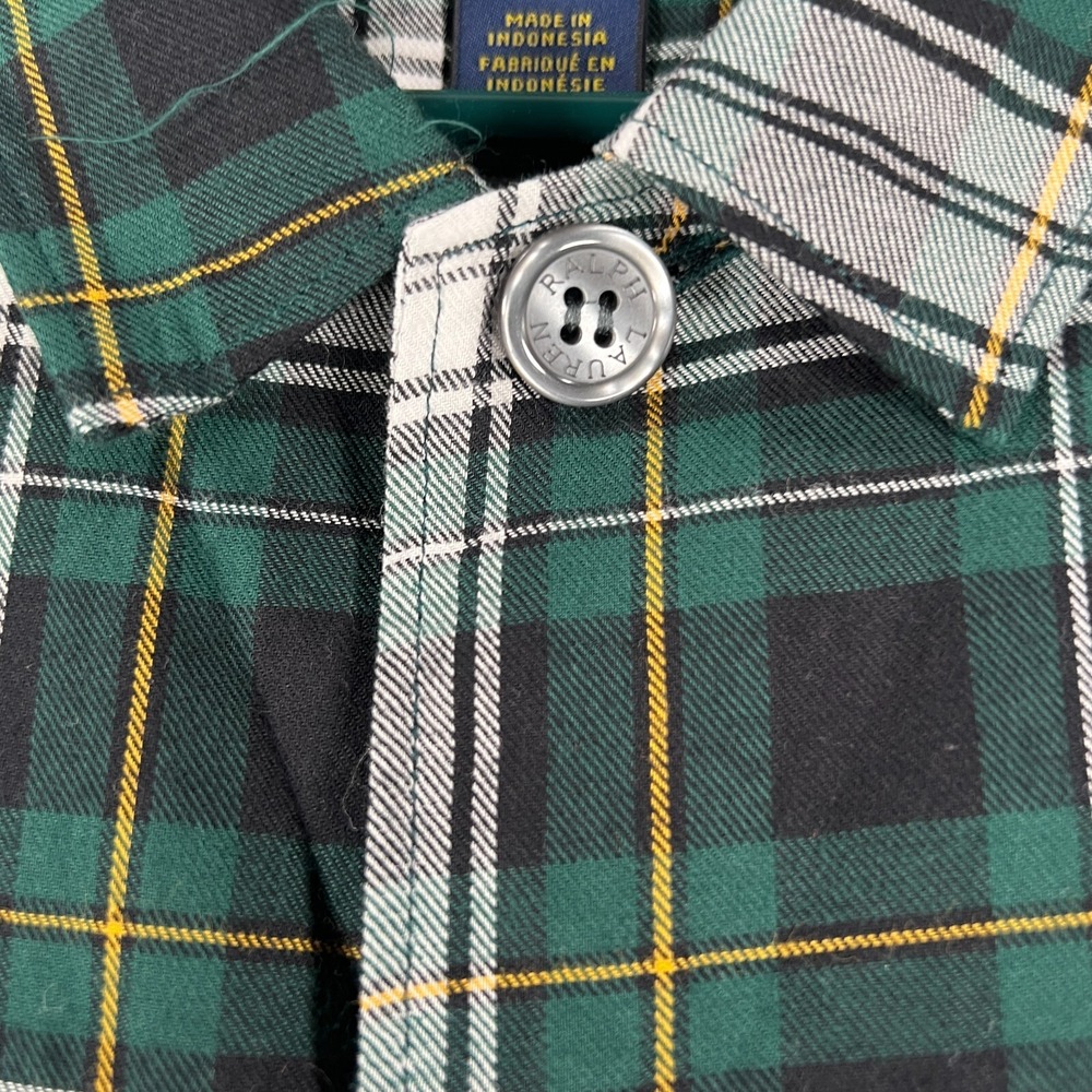 Polo Ralph Lauren Mens Sleep Shirt Large Green Plaid Long Sleeve Button Down - Picture 6 of 16